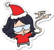 hand drawn christmas sticker cartoon of kawaii girl png