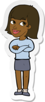 sticker of a cartoon happy woman looking over png