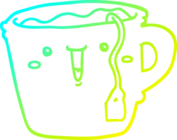 cold gradient line drawing of a cute cartoon coffee cup png