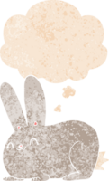 cartoon rabbit with thought bubble in grunge distressed retro textured style png