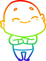 rainbow gradient line drawing of a cartoon happy bald man png