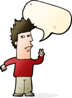 cartoon man giving peace sign with speech bubble png