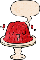 dibujos animados jalea en plato tambaleándose con habla burbuja en retro textura estilo png