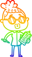 rainbow gradient line drawing of a cartoon manager woman wearing spectacles png