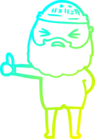 cold gradient line drawing of a cartoon man with beard png