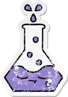 distressed sticker of a cute cartoon science beaker png