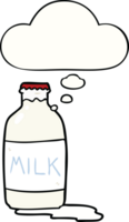 tekenfilm melk fles met gedachte bubbel png