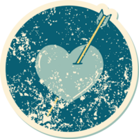 image emblématique de style tatouage d'autocollant en détresse d'une flèche et d'un coeur png