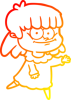 warm gradient line drawing of a cartoon smiling woman png