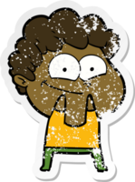 distressed sticker of a cartoon happy man png