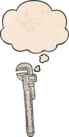 cartoon adjustable wrench with thought bubble in grunge texture style png