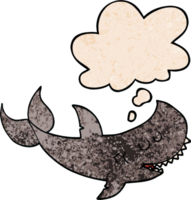 dessin animé requin avec pensée bulle dans grunge texture style png