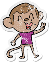 distressed sticker of a crazy cartoon monkey png