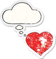 cartoon love heart with sticking plaster with thought bubble as a distressed worn sticker png