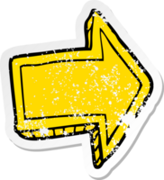 distressed sticker of a cartoon pointing arrow png