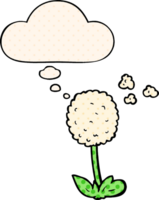 cartoon flower with thought bubble in comic book style png