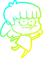 cold gradient line drawing of a cartoon girl smiling png