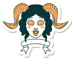 sticker of a tiefling character face with scroll banner png