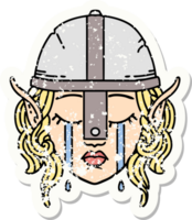 grunge sticker of a crying elven fighter character face png