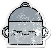 distressed sticker of a cute cartoon cooking pot png