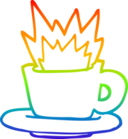 rainbow gradient line drawing of a cartoon cup of coffee png