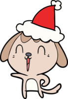 fofa mão desenhado linha desenhando do uma cachorro vestindo santa chapéu png