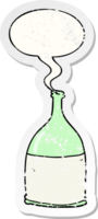 dessin animé bouteille avec discours bulle affligé affligé vieux autocollant png