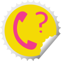 circular peeling sticker cartoon of a telephone receiver with question mark png