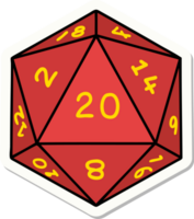 sticker of a natural 20 D20 dice roll png