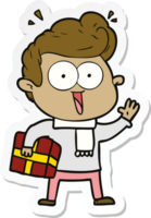 sticker of a cartoon excited man with present png