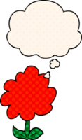 cartoon flower with thought bubble in comic book style png