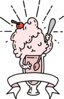 scroll banner with tattoo style ice cream character png