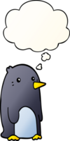 cartoon penguin with thought bubble in smooth gradient style png