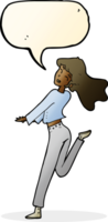 cartoon happy girl kicking out leg with speech bubble png