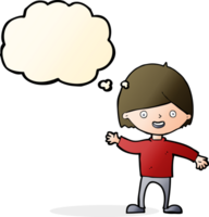 cartoon waving boy with thought bubble png