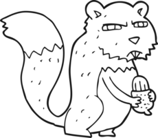 hand drawn black and white cartoon angry squirrel with nut png