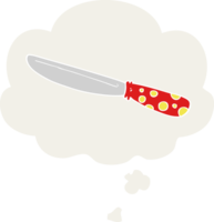 cartoon knife with thought bubble in retro style png