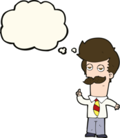 dessin animé homme avec moustache expliquant avec bulle de pensée png