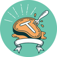 icon of a tattoo style steak and fork png