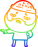 rainbow gradient line drawing of a cartoon worried man with beard png