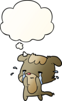 cartoon sad dog with thought bubble in smooth gradient style png