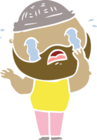 hombre barbudo de dibujos animados de estilo de color plano llorando png