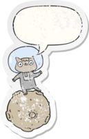 cute cartoon astronaut cat with speech bubble distressed distressed old sticker png