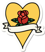 sticker of tattoo in traditional style of a heart rose and banner png