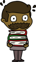cartone animato uomo con baffi e libri png
