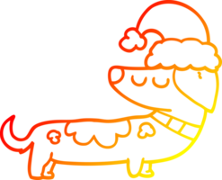 warm gradient line drawing of a cartoon dog wearing christmas hat png