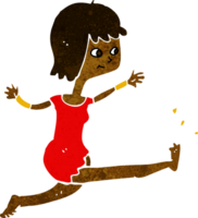 mulher feliz dos desenhos animados chutando png