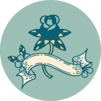 tattoo style icon with banner of rose png