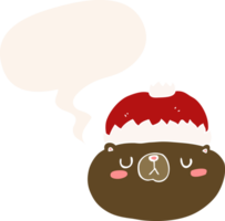 cartoon christmas bear with speech bubble in retro style png