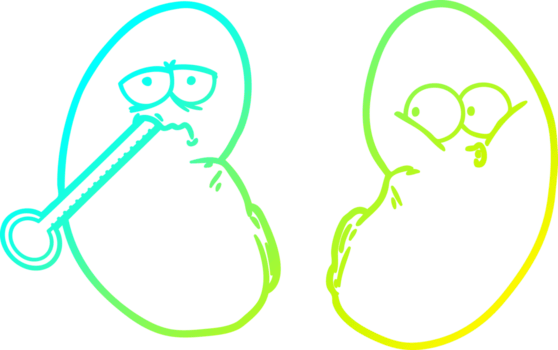 kalt Gradient Linie Zeichnung von ein Karikatur ungesund Niere png
